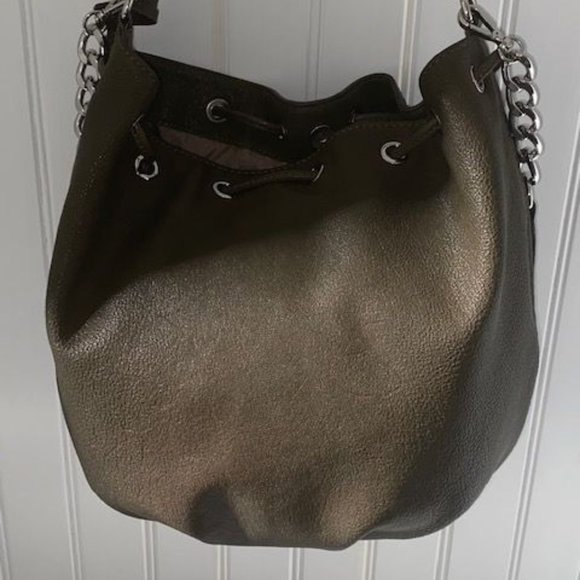 Michael Kors Knox Drawstring Loden Leather Bucket Bag w silver hardware EUC - Picture 9 of 16